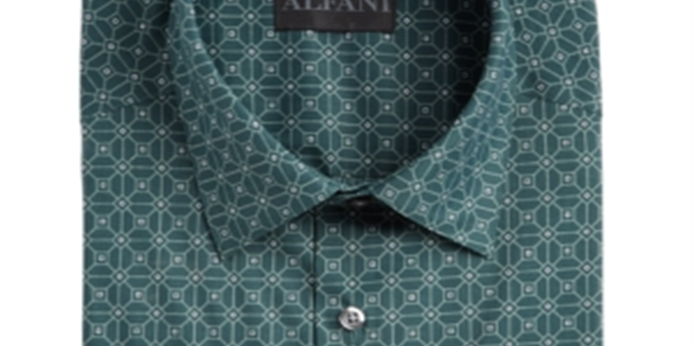 Camisa social masculina Alfani Slim Fit Performance Stretch com estampa de ladrilho quadrado, verde, tamanho GG