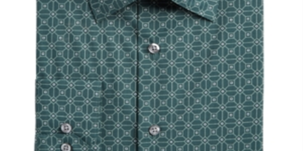 Camisa social masculina Alfani Slim Fit Performance Stretch com estampa de ladrilho quadrado, verde, tamanho GG