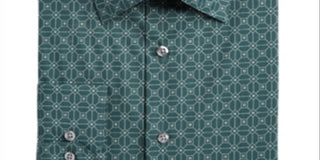 Camisa social masculina Alfani Slim Fit Performance Stretch com estampa de ladrilho quadrado, verde, tamanho GG