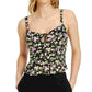 Blusa feminina Bar III com estampa floral e costas franzidas, cropped, preta, tamanho X-S