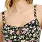 Blusa feminina Bar III com estampa floral e costas franzidas, cropped, preta, tamanho X-S