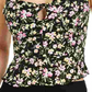 Blusa feminina Bar III com estampa floral e costas franzidas, cropped, preta, tamanho X-S