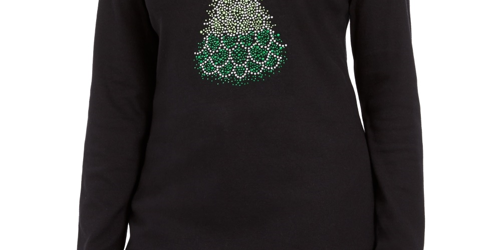 Camiseta feminina Karen Scott de algodão com estampa de Natal, preta, tamanho pequeno