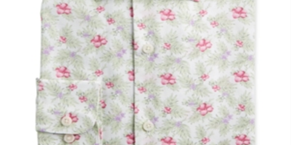 Camisa masculina Bar III com estampa floral e ajuste slim, branca e rosa, tamanho P