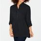 Blusa feminina estilo &amp; co lisa com punho e gola, botões, para usar no trabalho, preta, tamanho pequeno grande