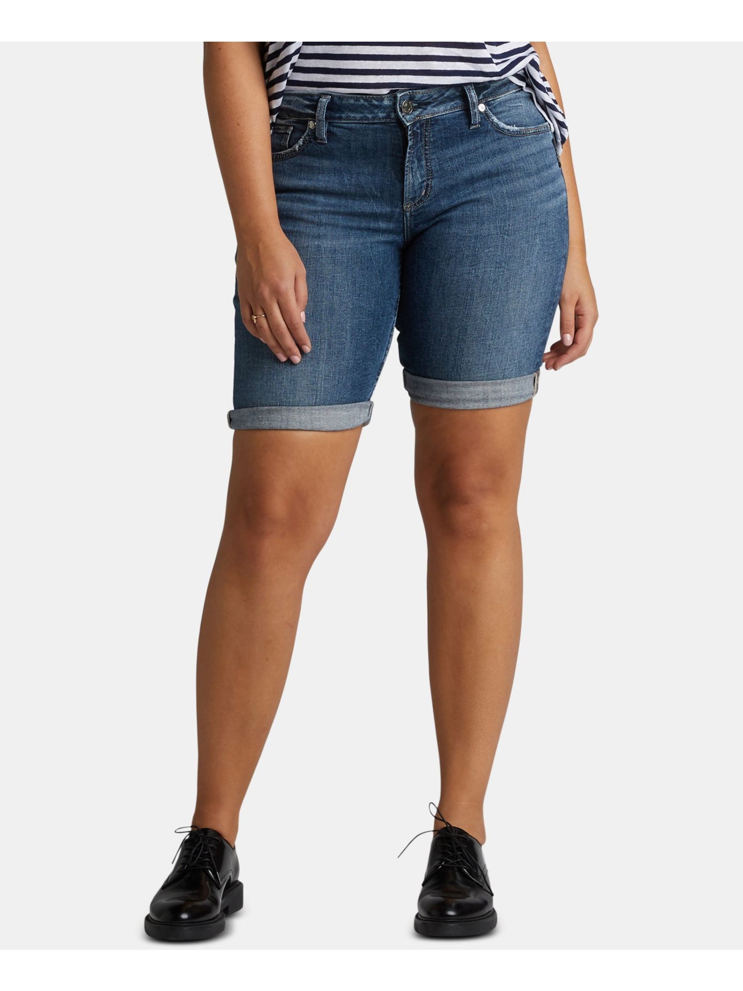 Bermuda jeans feminina Silver Jeans Co Elyse Roll Cuff, azul, tamanho 31x9