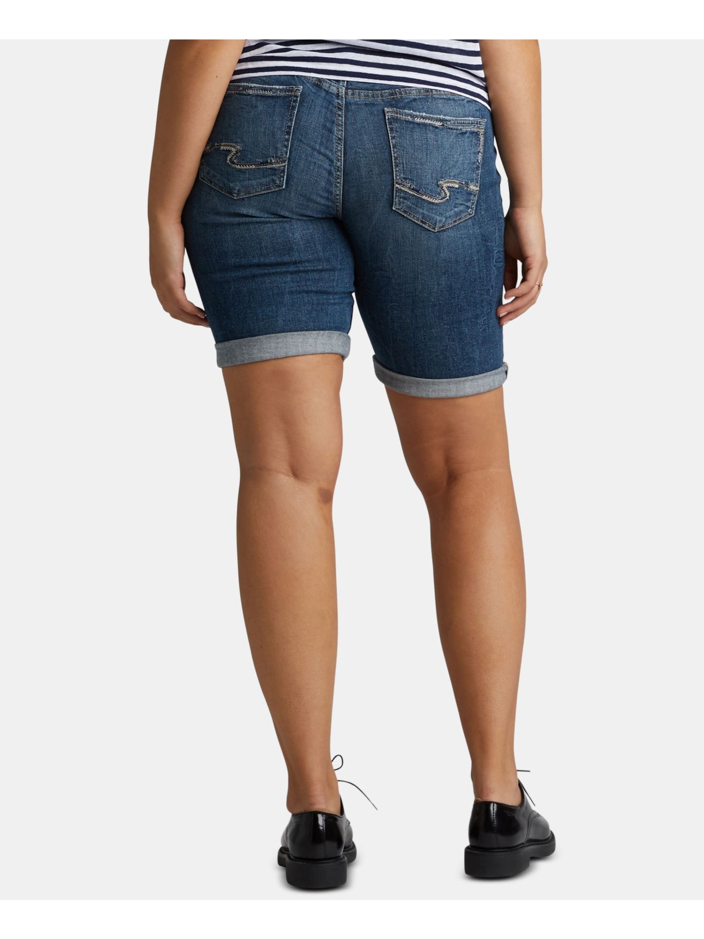 Bermuda jeans feminina Silver Jeans Co Elyse Roll Cuff, azul, tamanho 31x9