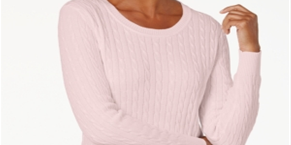 Karen Scott Suéter Feminino de Tricô de Algodão Rosa Tamanho Pequeno