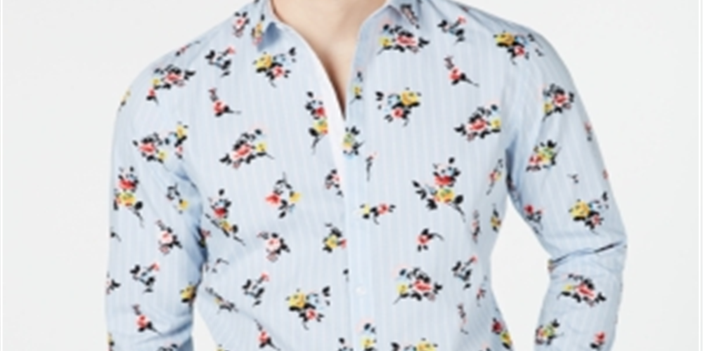 Camisa masculina listrada floral com botões da INC International Concepts, azul, tamanho XXX-G