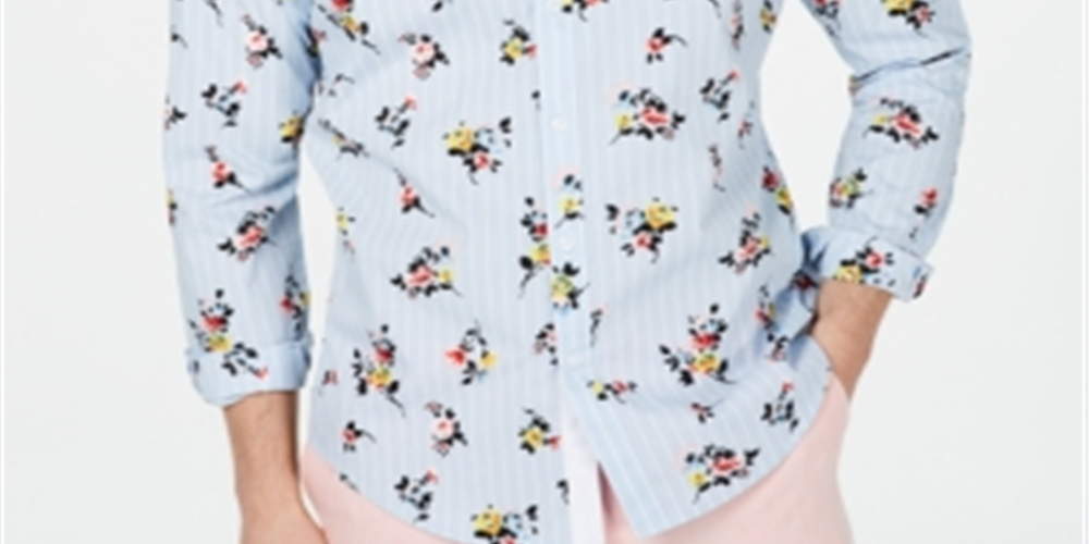 Camisa masculina listrada floral com botões da INC International Concepts, azul, tamanho XXX-G