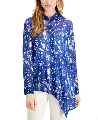 Blusa assimétrica grande Alfani feminina, azul marinho, tamanho grande