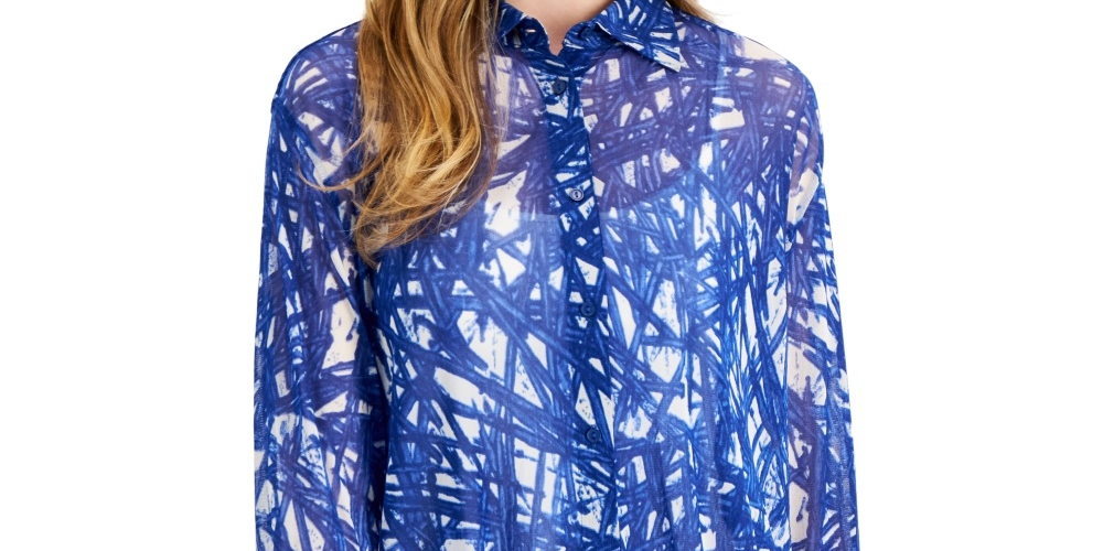 Blusa assimétrica grande Alfani feminina, azul marinho, tamanho grande