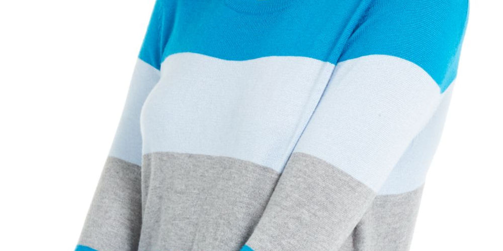 Camiseta feminina Maison Jules com estampa de blocos de cores e gola redonda, azul, tamanho extragrande
