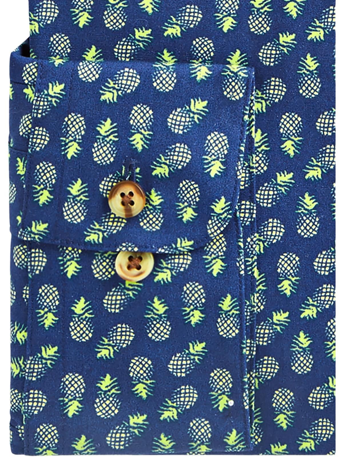 Camisa masculina Bar III Maxs Tossed Pineapple Slim Fit com botões e estampa azul-marinho/amarelo, tamanho P