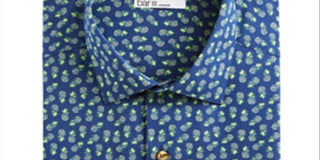 Camisa masculina Bar III Maxs Tossed Pineapple Slim Fit com botões e estampa azul-marinho/amarelo, tamanho P