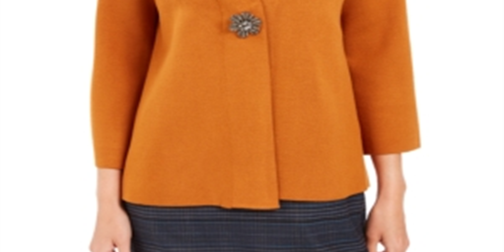 Cardigan feminino JM Collection com broche para festa de fim de ano, tamanho pequeno, amêndoa