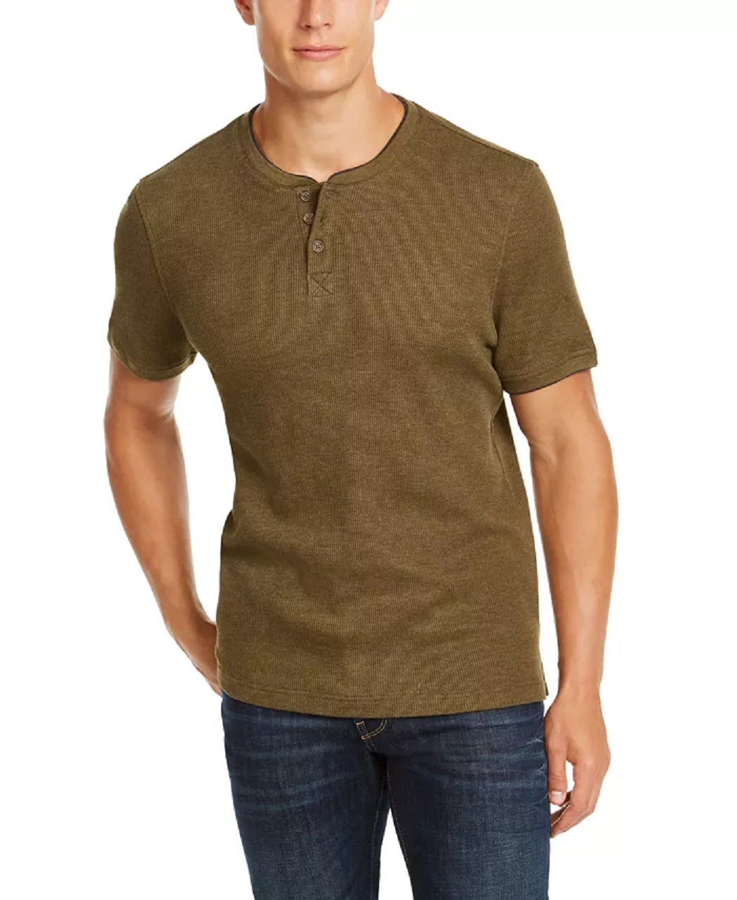 Camisa térmica masculina de malha Henley Layered Look Club Room, verde, tamanho grande