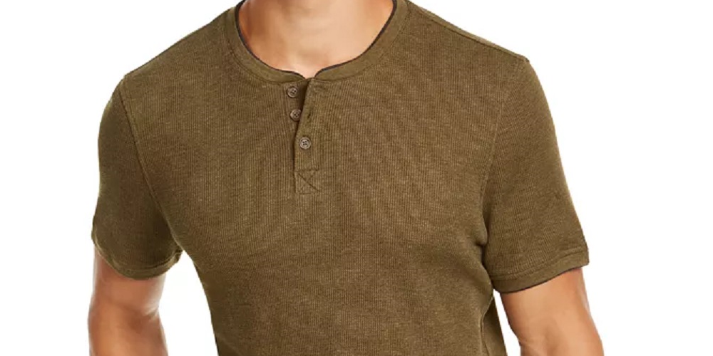 Camisa térmica masculina de malha Henley Layered Look Club Room, verde, tamanho grande