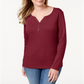 Karen Scott Blusa Feminina de Algodão com Gola Henley Vermelha Tamanho Pequeno Pequeno