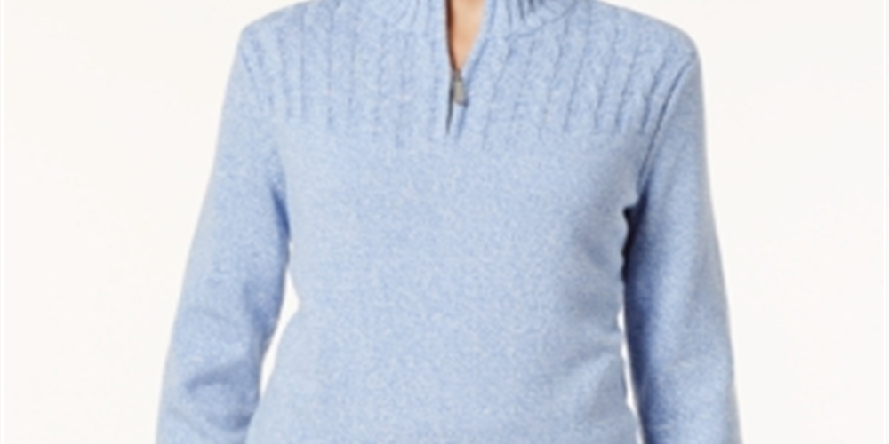 Karen Scott Suéter Feminino de Algodão com Meio Zíper Azul Tamanho Pequeno G