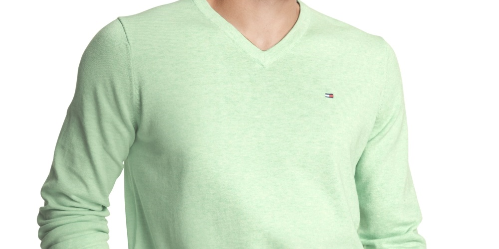 Suéter Tommy Hilfiger Signature Masculino Regular Fit com Decote em V, Verde, Tamanho XXG