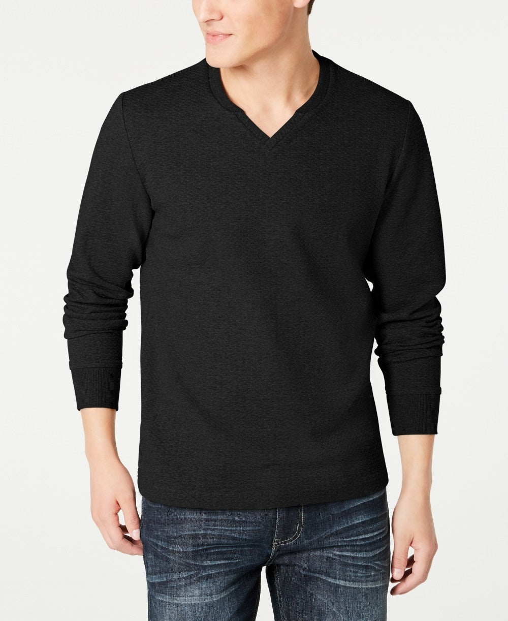 Moletom masculino texturizado com gola dividida da INC International Concepts, preto, tamanho pequeno