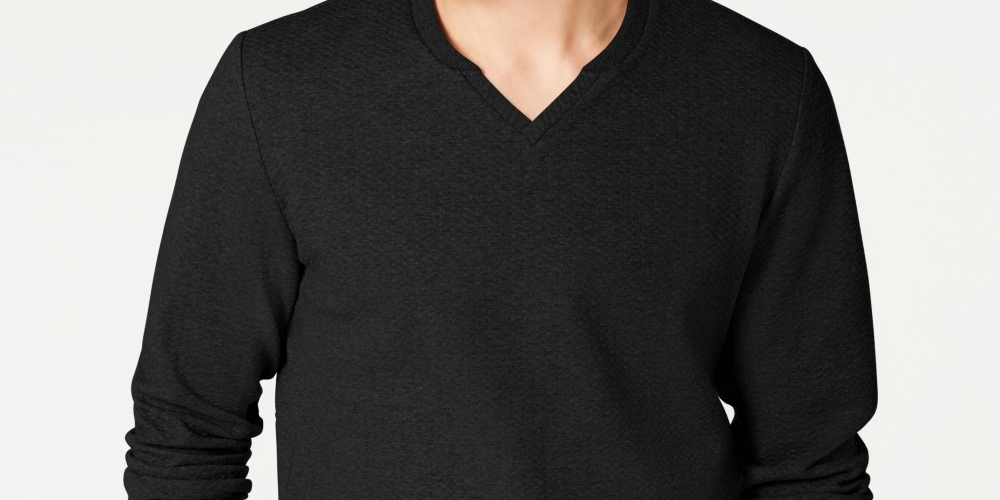 Moletom masculino texturizado com gola dividida da INC International Concepts, preto, tamanho pequeno