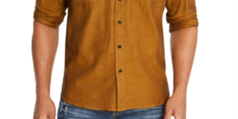 Camisa masculina American Rag de algodão com botões em espinha de peixe, amarela, tamanho grande