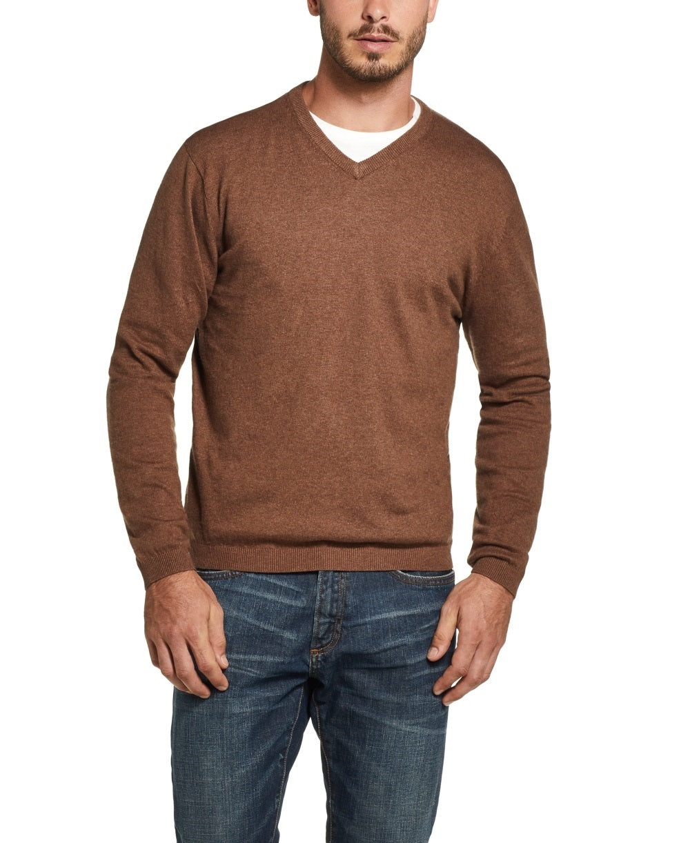Pulôver masculino vintage à prova de intempéries com decote em V, cor bege sólida, tamanho pequeno