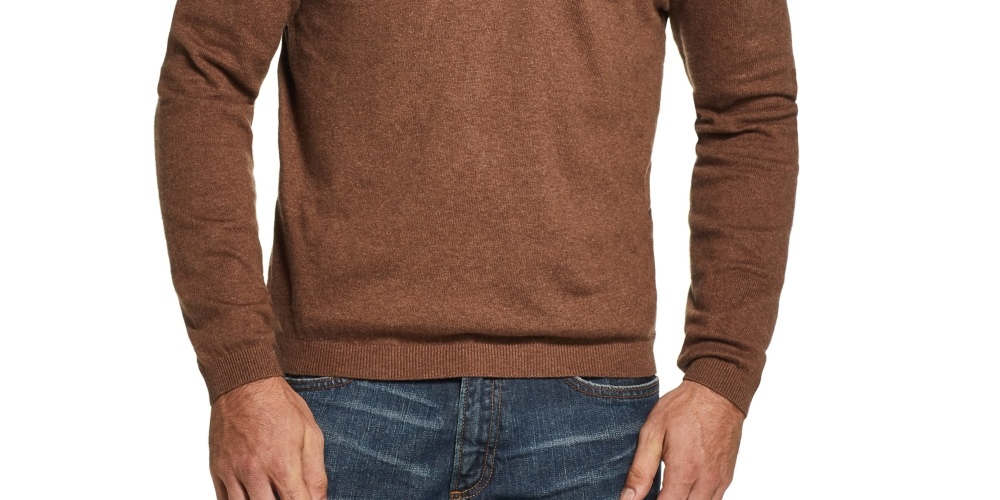 Pulôver masculino vintage à prova de intempéries com decote em V, cor bege sólida, tamanho pequeno