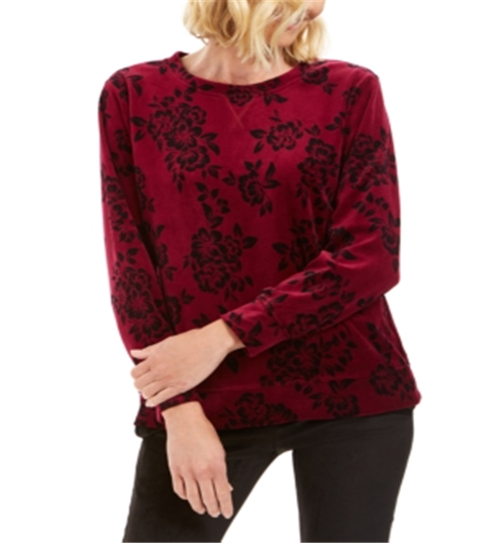 Karen Scott Moletom feminino com estampa floral roxo tamanho pequeno pequeno