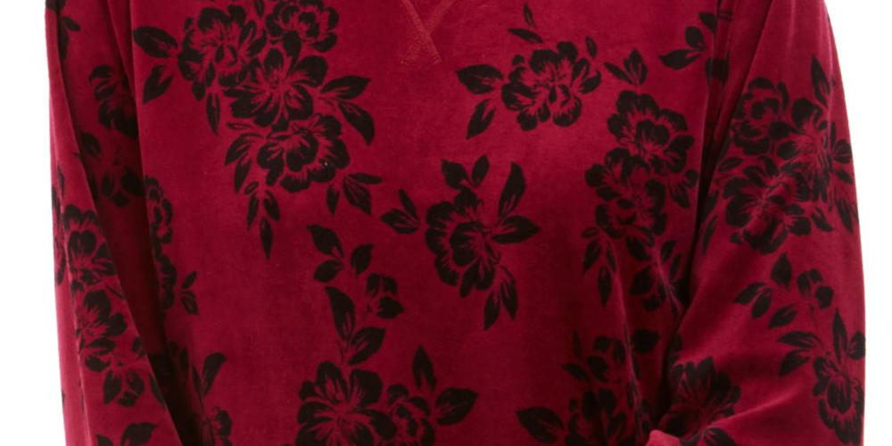 Karen Scott Suéter feminino estampado de manga comprida com gola joia, roxo, tamanho pequeno médio