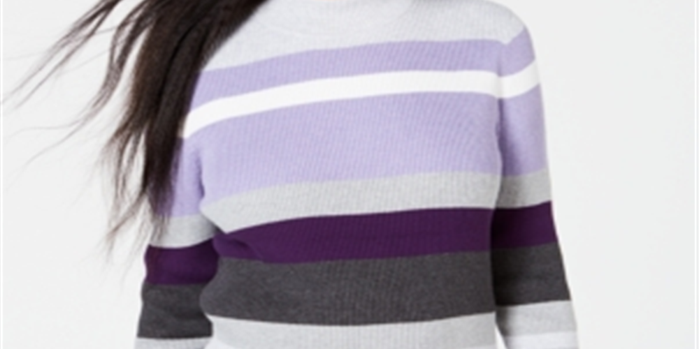 Karen Scott Suéter Feminino Listrado de Algodão com Canelado Roxo Tamanho Pequeno Grande