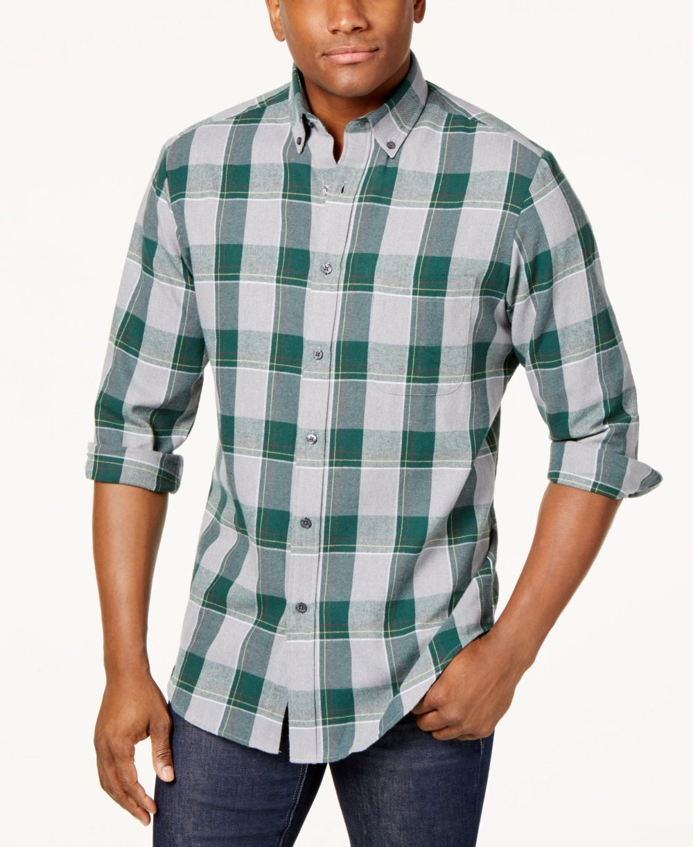 Camisa de flanela xadrez masculina Club Room, verde, tamanho pequeno