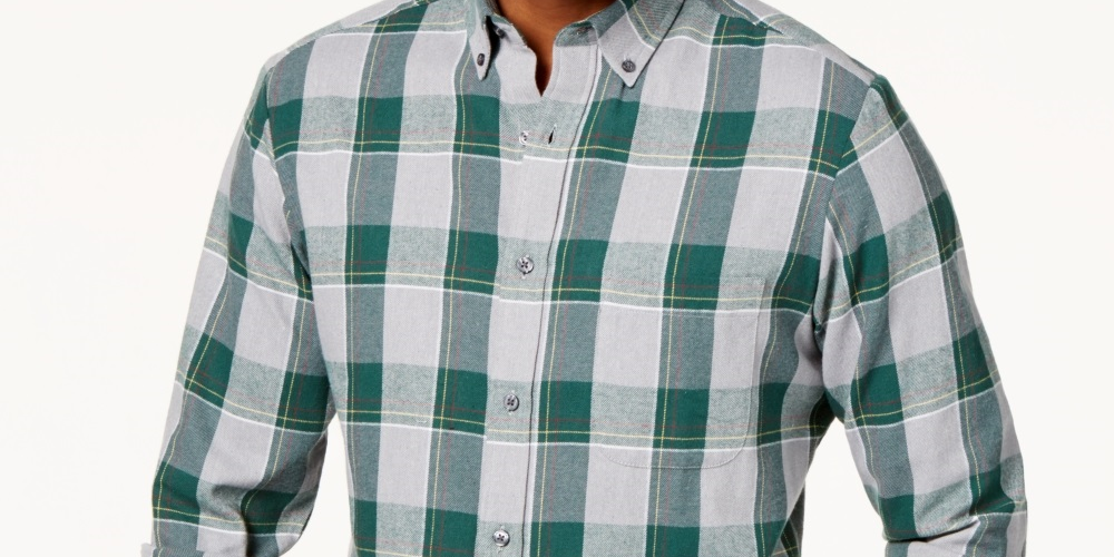 Camisa de flanela xadrez masculina Club Room, verde, tamanho pequeno
