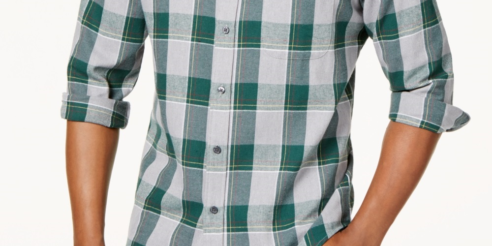 Camisa de flanela xadrez masculina Club Room, verde, tamanho pequeno
