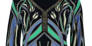 Camisa masculina Bar III com manga 3/4 e decote em V com contas, cor lavanda, tamanho M 15-15/5