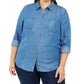 Camisa feminina Charter Club Chambray Azul Demin Tamanho XX-Grande