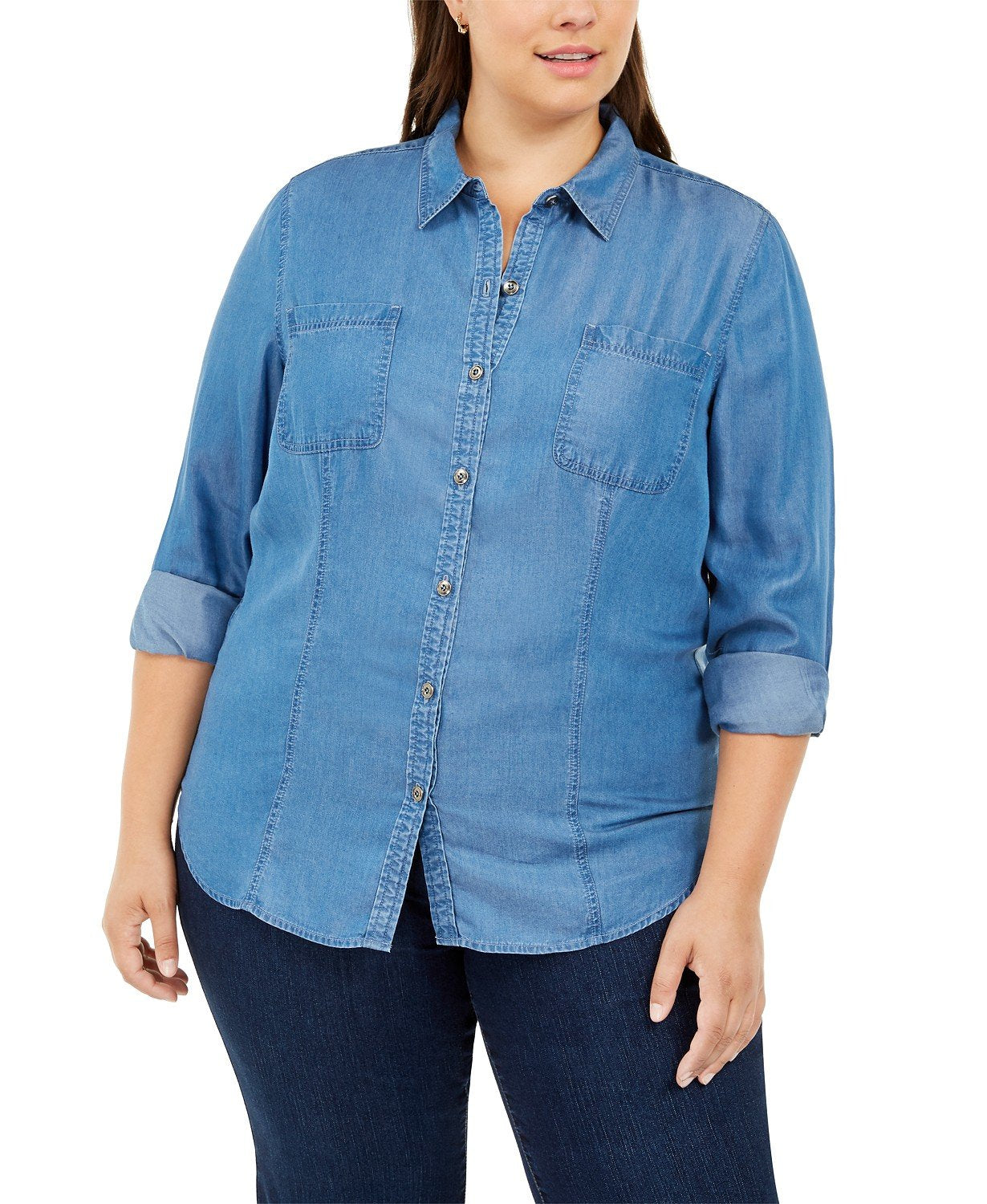 Camisa feminina Charter Club Chambray Azul Demin Tamanho XX-Grande
