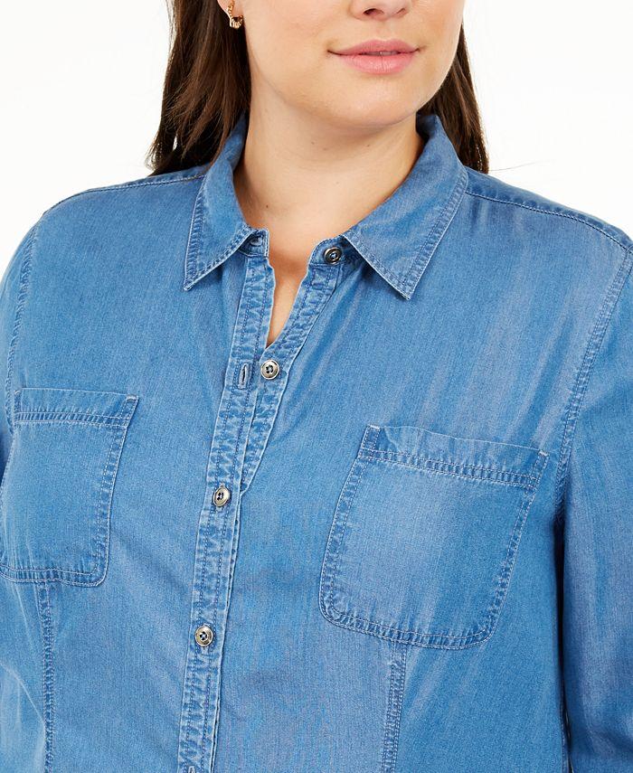 Camisa feminina Charter Club Chambray Azul Demin Tamanho XX-Grande