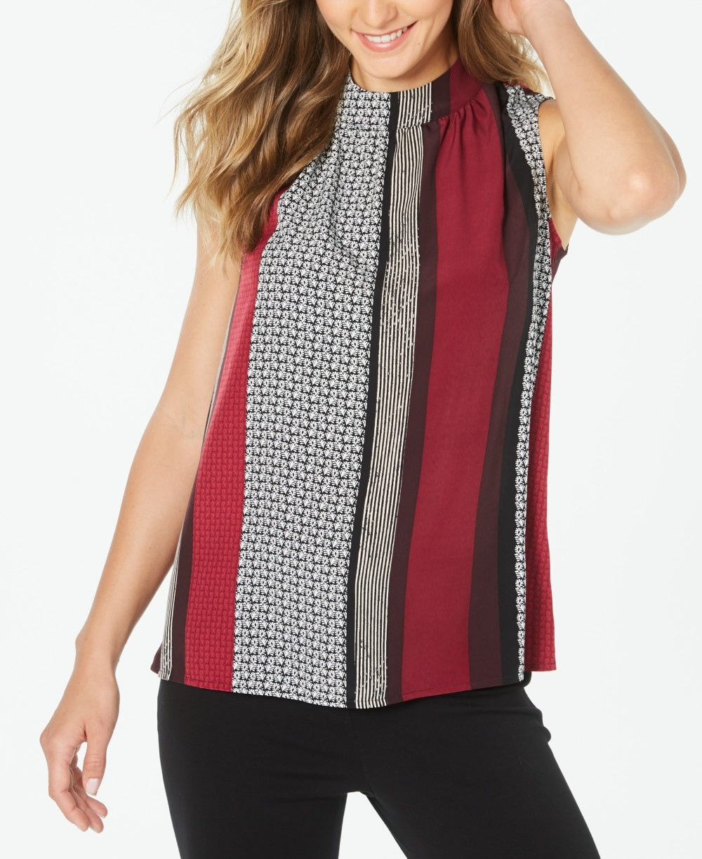 Blusa sem mangas Alfani feminina com blocos de cores, vermelha, tamanho médio