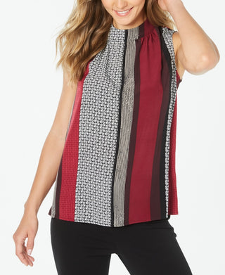 Blusa sem mangas Alfani feminina com blocos de cores, vermelha, tamanho médio