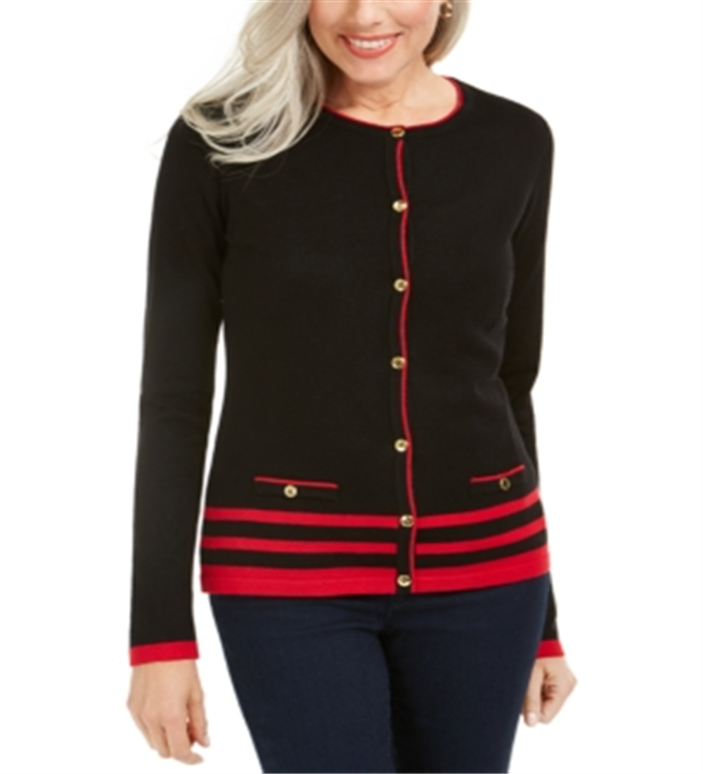 Karen Scott Suéter Feminino Listrado Preto Manga Longa Botão Up Preto Tamanho Médio