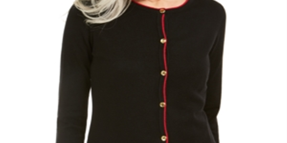 Karen Scott Suéter Feminino Listrado Preto Manga Longa Botão Up Preto Tamanho Médio