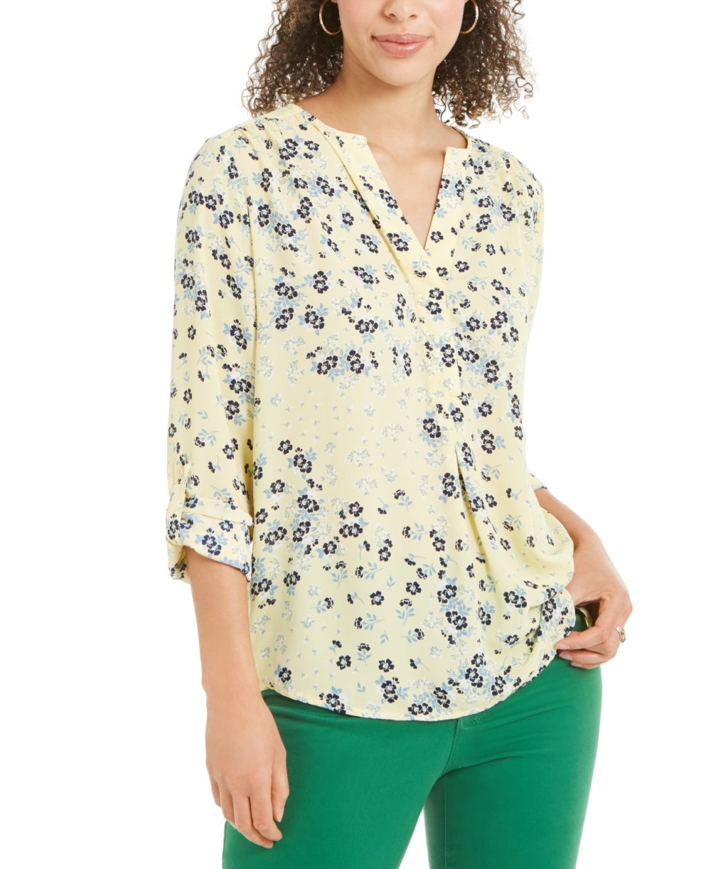 Blusa Maria com estampa floral feminina Charter Club, amarela, tamanho extragrande