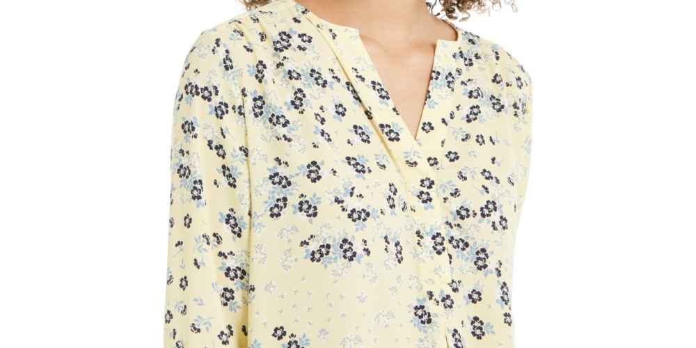 Blusa Maria com estampa floral feminina Charter Club, amarela, tamanho extragrande