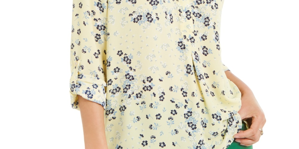 Blusa Maria com estampa floral feminina Charter Club, amarela, tamanho extragrande