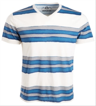 American Rag Men's Striped V Neck T-Shirt White Size Small