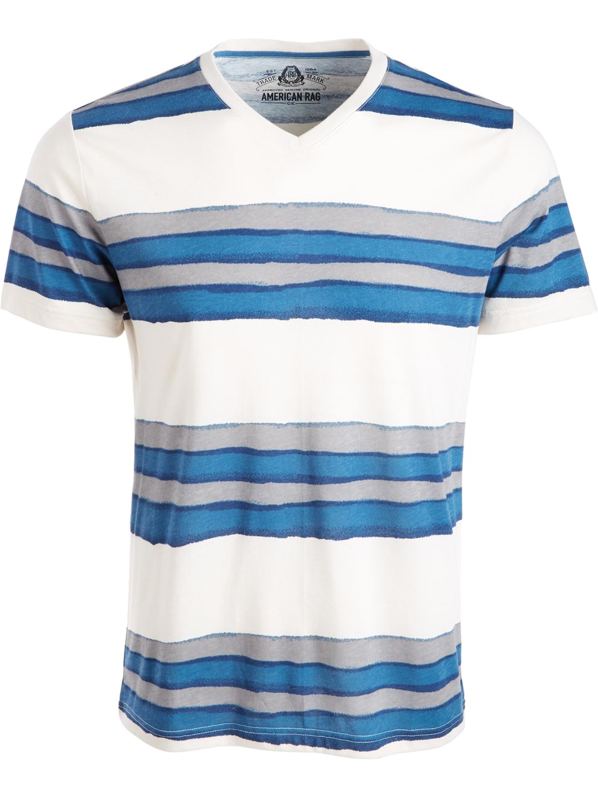 Camiseta listrada masculina American Rag com decote em V, branca, tamanho XX-G