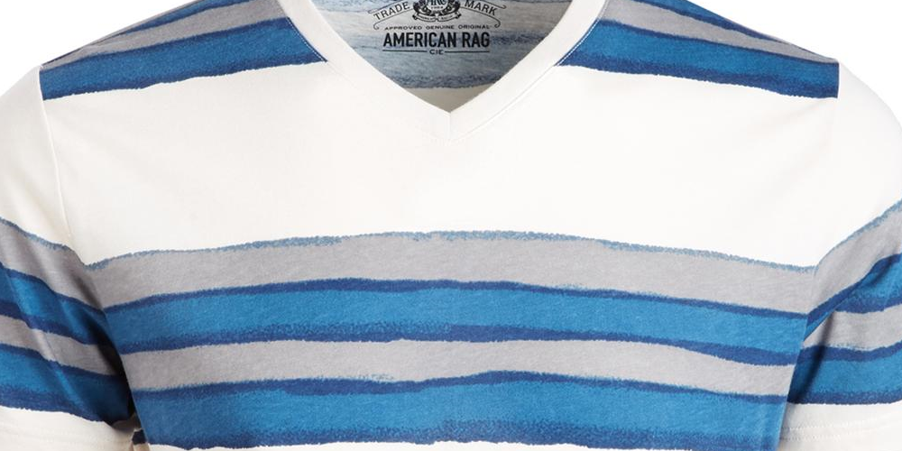 Camiseta listrada masculina American Rag com decote em V, branca, tamanho XX-G